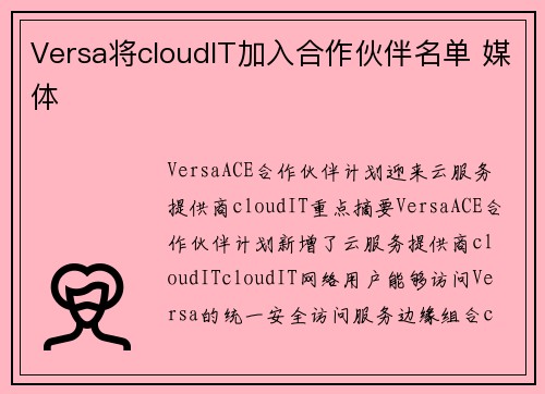 Versa将cloudIT加入合作伙伴名单 媒体